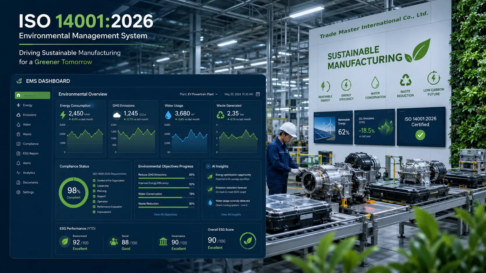 การเปลี่ยนแปลง ISO 14001 2026 สำหรับโรงงานอุตสาหกรรมในประเทศไทย พร้อม Digital EMS dashboard และ Green Factory