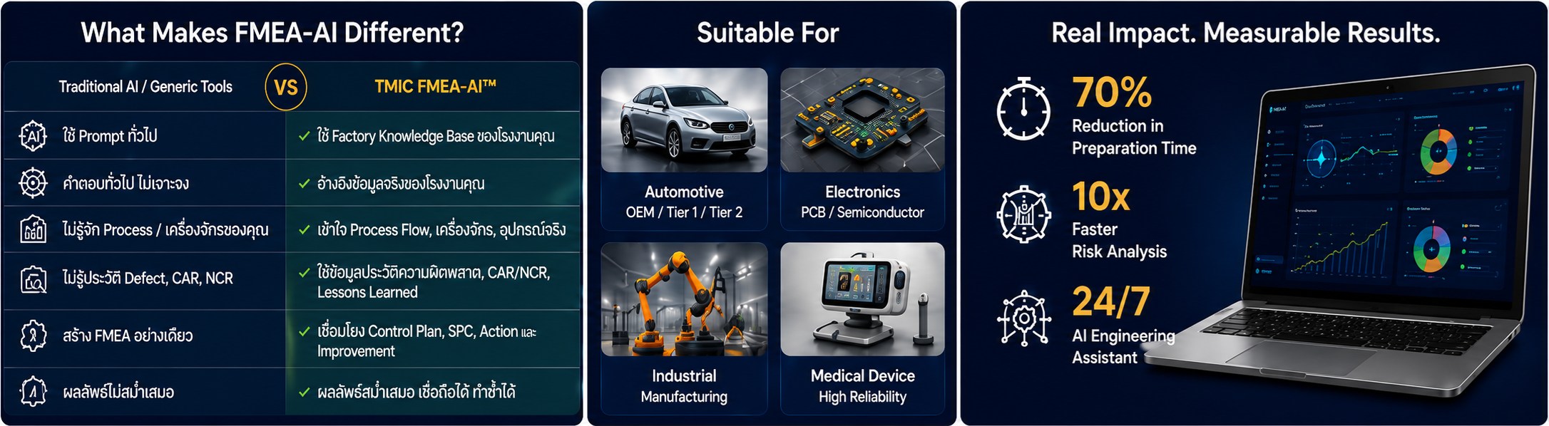 FMEA-AI Suitable For Automotive IATF 16949 Tier1 Tier2, Electronics PCB Semiconductor, Industrial Manufacturing and Medical Device — PFMEA Software Thailand by TMIC